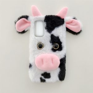 Fluffy Cow Phone Shell Lovely Plush Phone Cover Compatible with S21 Ultra 5G