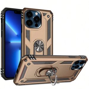 Modes Wireless For IPhone 13 Pro 6.1 Ring Stand Heavy Duty  Grade Shockproof Rugged Bumper Gold