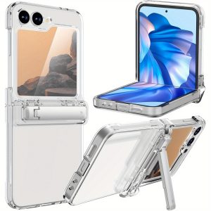 for Samsung Galaxy Z Flip6 Flip 6 5G 6.7 inch Released 2024, Anti-Scratch Shockproof Heavy Duty Case with Built-in Kickstand, Rugged Drop Protective Cover -Clear