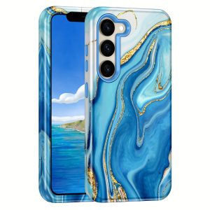 For Galaxy S23 5G Case Shockproof Three-Layer Heavy Duty Hybrid Sturdy High Impact Protective Cover Girls Women Case For Samsung Galaxy S23 5G 2023, Blue Marble