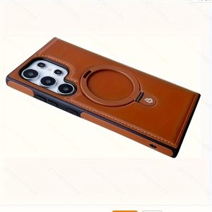 For Samsung Galaxy S24 S23 S22 Ultra Plus Magnetic Stand Ring Leather Phone Shell Protector Matte Cover