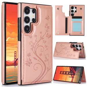 Case For Samsung Galaxy S24/S23/S22/S21/S20 Ultra S23 FE S8 S9 S10 Plus S20 FE Note 10 Plus Note 20 Ultra Note 8/9 Flip Wallet Flower Cases Faux Leather Stand With Card Holder, Double Magnetic Clasp And Durable Shockproof Cover