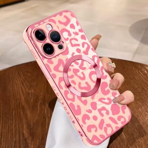 Pink For IPhone 15 Pro Max With Leopard Print