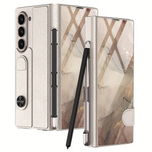 For Samsung Galaxy Z Fold 6 Phone Case Stylish Frosted Skin Feeling Insertable Card With All-in-One Case Membrane Pen Slot Flip Leather Case Glass Case Stand Hard Case Protective Case Without Pen