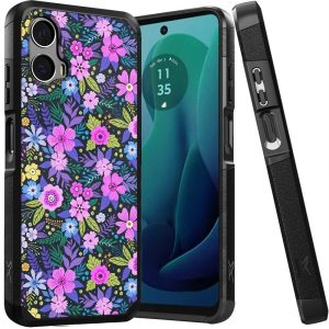 For Motorola Moto G 5G 2024 Phone Case, Dual Layer Hybrid (Magnet Mount Friendly) Shockproof Heavy Duty Cover (Mystical Floral Boom)