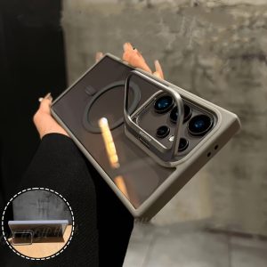 For Samsung Galaxy S24 Ultra/S23 Ultra/S22 Ultra/S24 Plus/S23+/S22+/S24/S23/S22/S23 FE Magnetic, Supports Wireless Charging, The Lens Frame Can Be Used As a Stand, Transparent Phone Case, Nice Gift